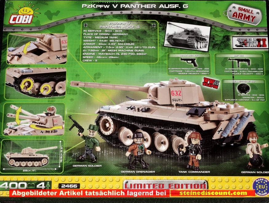 Cobi II WW Panzer V Panther Ausf. G Pudel, 1:28, 1133 k, 2 f - Seconda guerra mondiale